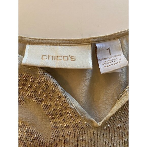 Chico's long sleeve silk metalic detail sheer top, size 1 medium/8 - Picture 10 of 11